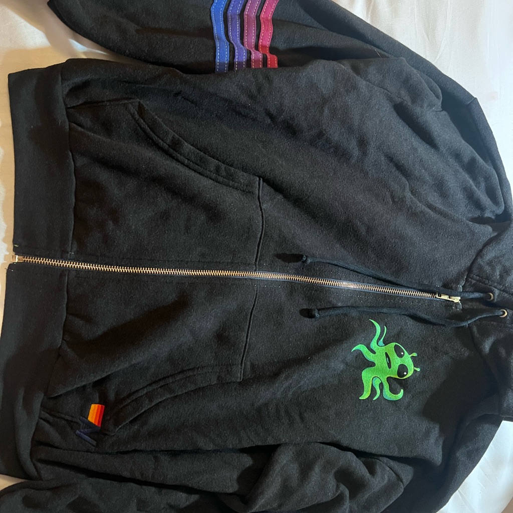 Black Hoodie With Green Octopus Design